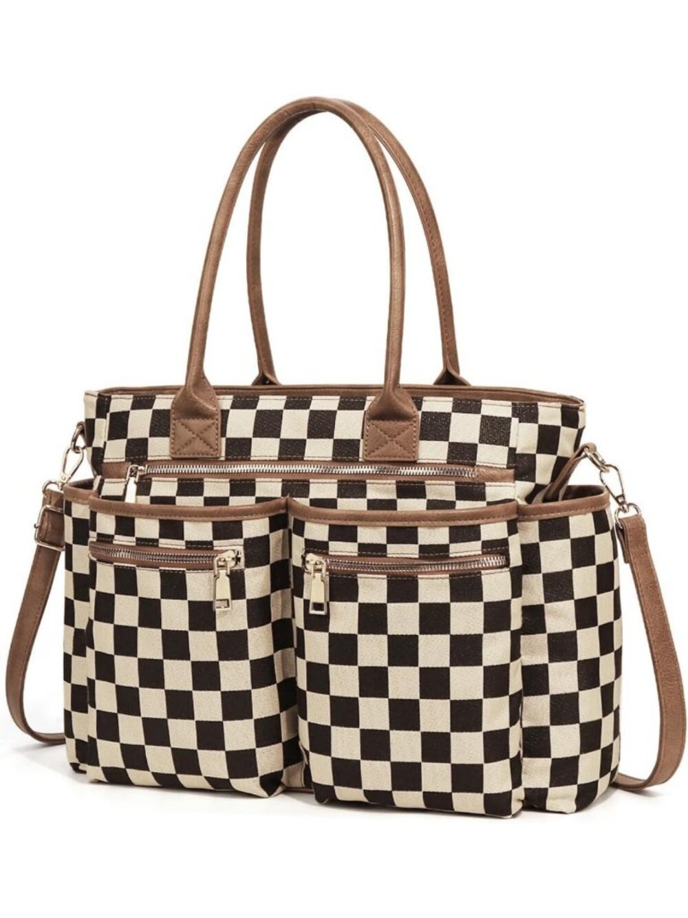 Trendy Checkered Tote Bag for Women - Large Crossbody Handbag with Zipper